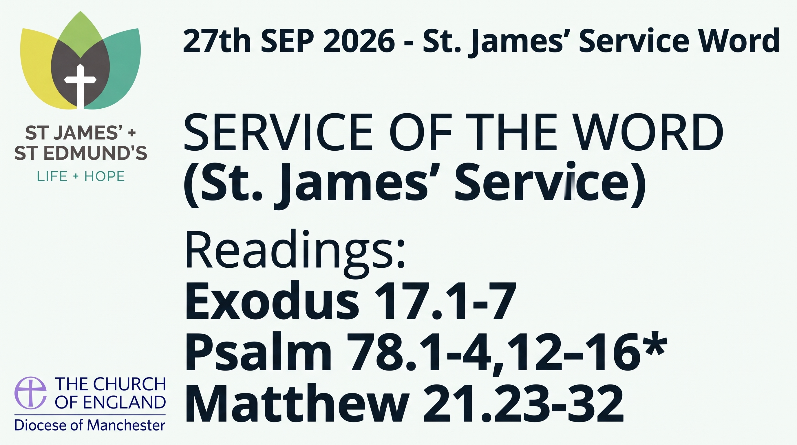 St. James' Service Of The Word Service - Sunday 27th September 2026